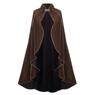 Colorful House Women's cape 43" stand up collar rolled edge cape medieval Halloween Costume Party(43" Curled Edge Brown)