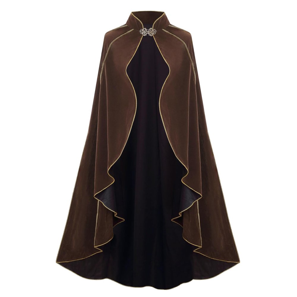 Colorful House Women's cape 43" stand up collar rolled edge cape medieval Halloween Costume Party(43" Curled Edge Brown)
