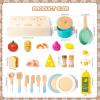 Wooden Play Cooking Set,27pcs Pretend Play Food Toys Set for Kids Toddlers, Wooden Kitchen Accessories Toys Set ,Cooking Toys with Play Dishes,Pot and Pan,Utensils,Gifts for 3 4 5 Years Old Girls Boys view 4