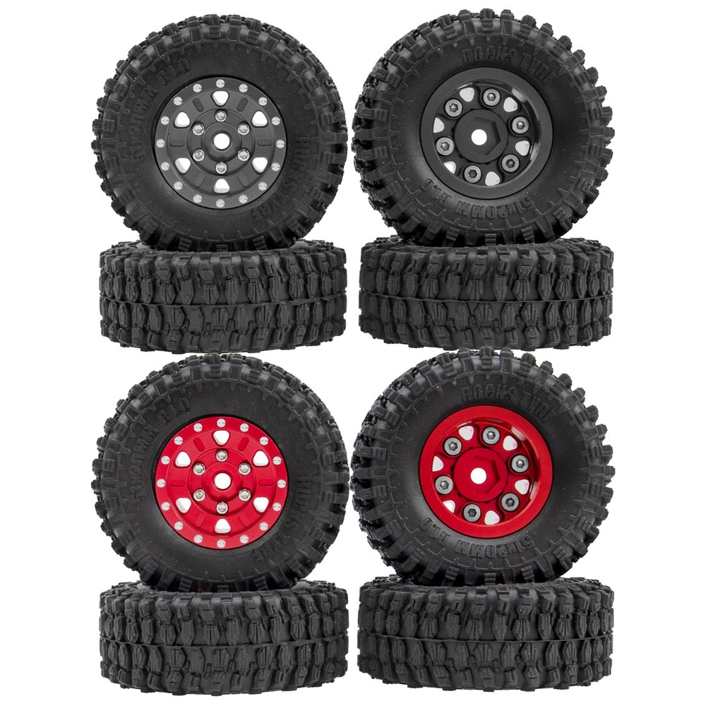 2et 1.0" SCX24 Beadlock Wheels 7mm Hex Wheel Rims & Rubber Crawler Tires Set