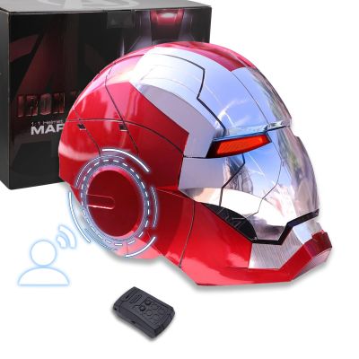 fehfuek Iron-mans Helmet Electronic MarK 5 Helmet Silver Voice Control/Sensing/Remote Control Open/Close with Sounds & LED Eyes Light Up Super Hero Movie 1:1 model Prop., Large