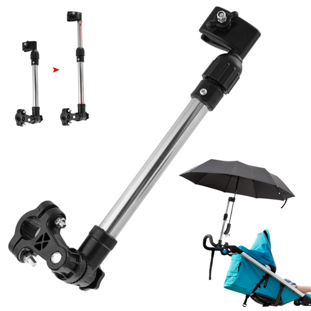 1PC Umbrella Holder for Stroller Bike Umbrella Clamp 360 Adjustable Retractable Umbrella Holder Stainless Steel Stand Pram Umbrella Holder for Wheelchair Fishing Golf Trolley
