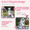 Liberry 2 in 1 Toddler Tricycle Age 2 3 4 Years Old, Kids Trike with Adjustable Push Handle, Bell & Basket, 3 Wheel Bike Riding Toy Birthday Gift for Girls Boys, Pink view 2