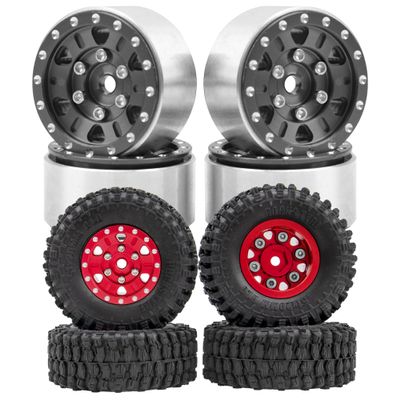 1.0" SCX24 Beadlock Wheels Rim 7mm Hex Wheel Rims & 1.0" SCX24 Beadlock Wheels 7mm Hex Wheel Rims & Rubber Crawler Tires Set