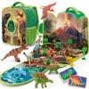 COCO&Friends Dinosaur Toys for Kids 3-5 - Portable Dinosaur Backpack Play Set with Foldable 3D Mat, Pretend Play Toy for 4 Year Old Boy Birthday Gift - Travel Outdoor Beach Toys for Kids Ages 4-8 view 1