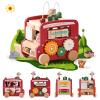 Etucdose Wooden Activity Cube 8-in-1 Montessori Toys | Multifunctional Early Educational Learning Toys | Wooden Toy for Baby Shape Sorter Xylophone Animal Travel Bus Boy Girl Birthday GiftRed Bus view 1
