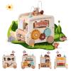 Etucdose Wooden Activity Cube 8-in-1 Montessori Toys | Multifunctional Early Educational Learning Toys | Wooden Toy for Baby Shape Sorter Xylophone Animal Travel Bus Boy Girl Birthday GiftBeige Bus view 1