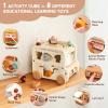 Etucdose Wooden Activity Cube 8-in-1 Montessori Toys | Multifunctional Early Educational Learning Toys | Wooden Toy for Baby Shape Sorter Xylophone Animal Travel Bus Boy Girl Birthday GiftBeige Bus view 2