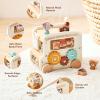 Etucdose Wooden Activity Cube 8-in-1 Montessori Toys | Multifunctional Early Educational Learning Toys | Wooden Toy for Baby Shape Sorter Xylophone Animal Travel Bus Boy Girl Birthday GiftBeige Bus view 4