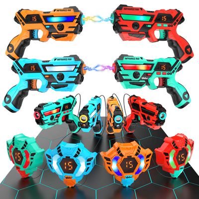 VATOS Real-time Data SYNC Laser Tag Set - Infrared Laser Tag Sets of 4 Guns 4 Vests, Multi Player Lazer Tag Shooting Game for Kid Teen Age 6-12 yd Indoor & Outdoor Play