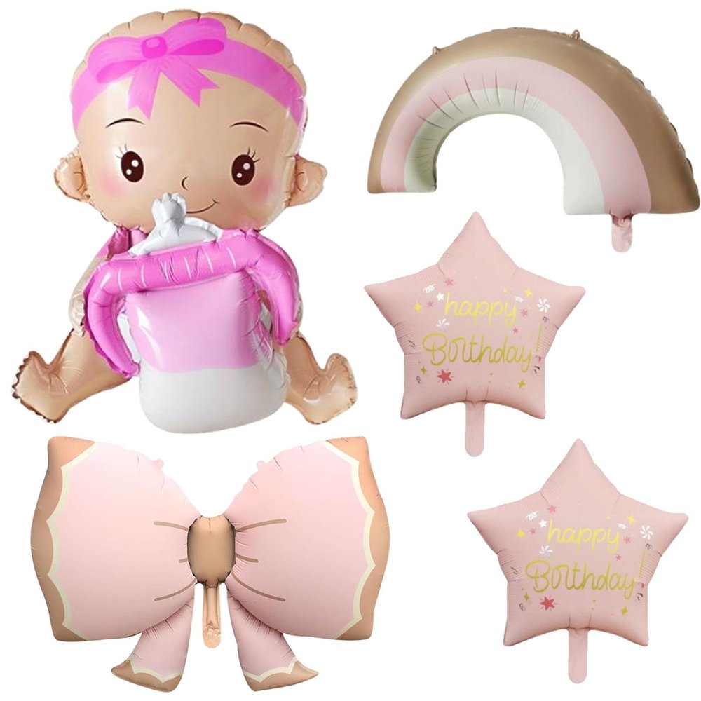 SAMOKA Baby Girl Balloon,5 PCS 19-37 Inch Baby Balloon,Baby Shower Balloons