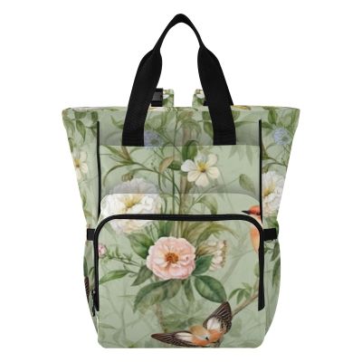 Jihqo Diaper Bag Backpack Spring Birds Floral Travel Diaper Bags for Women, 10L Functional Baby Changing Bag with Insulted Pockets, Stroller Straps