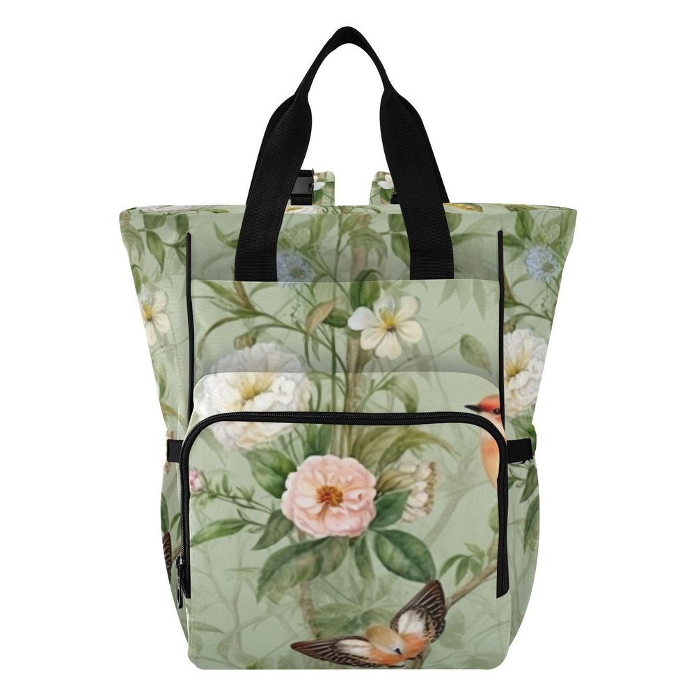 Jihqo Diaper Bag Backpack Spring Birds Floral Travel Diaper Bags for Women, 10L Functional Baby Changing Bag with Insulted Pockets, Stroller Straps
