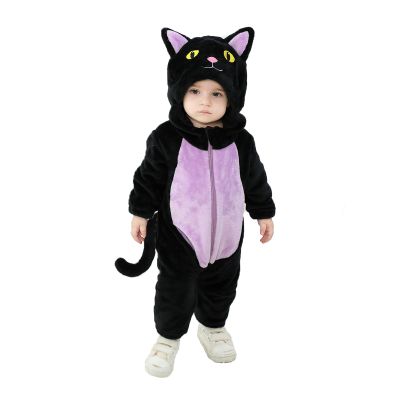 Eadrioss Black Cat Costume for Toddler Baby Girl Boy Halloween Costumes Fuzzy Warm Fall Winter Clothes Halloween Cats Outfit (Black Purple, 12-18 Months)