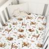 Baby Animals Crib Sheets 52''x28'' Squirrels Deer Fall Leaves Stretchy Fitted Crib Mattress Cover for Boy Girl Baby Animals Forest Soft Bed Sheets for for Standard Crib and Toddler Mattress view 1