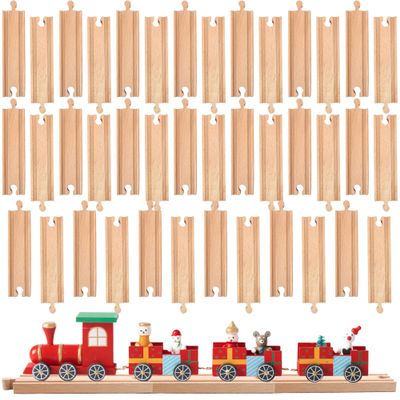 Kugliwa 40 Pack Straight Train Track Wood Railway Train Track Bulk Wooden Train Track Expansion Compatible with Most Train Tracks, As Shown in the Pictures