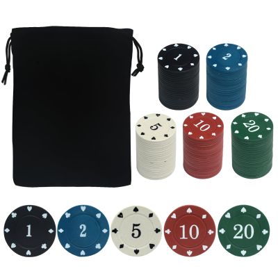100PCS Poker Chip Set with Portable Storage Bag Professional Grade Casino Style 5 Colours for Texas Holdem Blackjack Poker Night Party (Small Denomination)