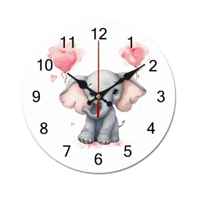 NTVOWPZO 16 Inch Wall Clock Cute Cartoon Baby Elephant Hold Heart Battery Operated Wall Clocks Silent Non-Ticking Round Wall Clock for Living Room Kitchen Home Office Wall Decorative Clock