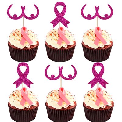 24 Pack Breast Cancer Awareness Cupcake Toppers Glitter Ribbon Fight Beliveve Hope Cupcake Picks Believe Hope Pink Ribbon Cupcake Decorations Party Supplies Pink