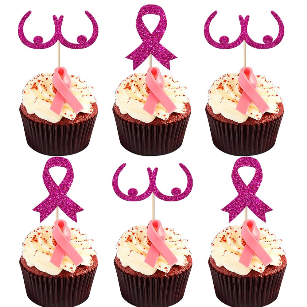 24 Pack Breast Cancer Awareness Cupcake Toppers Glitter Ribbon Fight Beliveve Hope Cupcake Picks Believe Hope Pink Ribbon Cupcake Decorations Party Supplies Pink