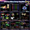 275 PCS Glow in the Dark Party Supplies for Kids Adults, Light Up Party Favors, Glow Sticks Bulk Party Pack Bracelets Finger Lights Glasses Headband LED Light Hair Wedding Birthday New Year Halloween view 2