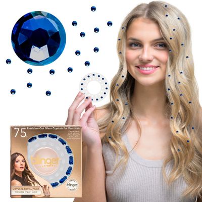 blinger Shimmer Crystal Refill Pack as seen on Shark Tank | 5 Discs 75 Precision-Cut Glass Crystals | Hair-Safe Accessories | Styling Tool Not Included| Cobalt 5 mm