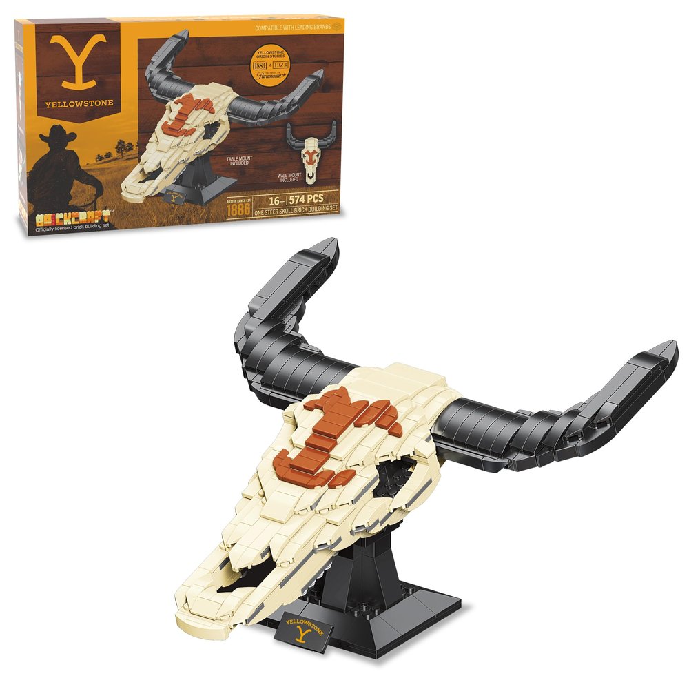 Brickcraft Officially Licensed Yellowstone TV Show Cow Steer Skull with Table & Wall Mount Included 563 Pieces Multicolored Brick Building Set