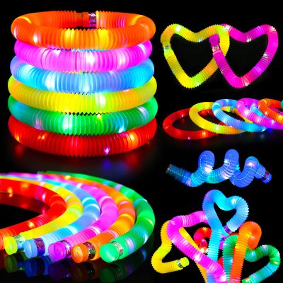 Siwarm 24 Pcs Glow Sticks Toys for Kids, LED Light Up Pop Tubes/Bracelet Party Favors for Kids,Glow in The Dark Party Supplies, Birthday Gifts Xmas Stocking Goodie Bags Stuffers Boys Girls
