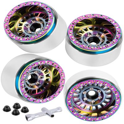 BRCatWPark Aluminum 1.9 Beadlock Wheel Rims for 1/10 SCX10 SCX10 II 90046 SCX10 III AXI03007 SCX10 Pro TRX4 TRX6 Gen7/8 D90 VS4-10 MST CFX RC Crawler Car,4pcs RC 1.9 Beadlock Wheel Rims,Titanium