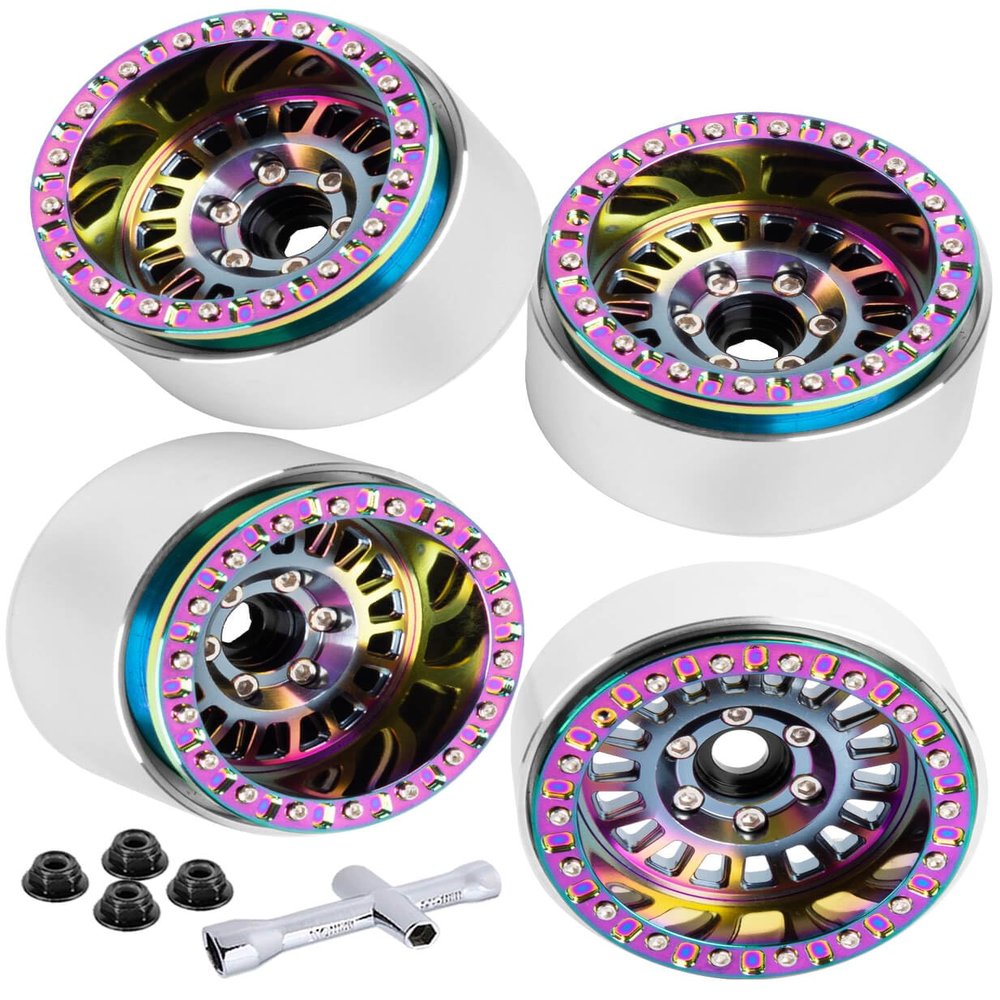 BRCatWPark Aluminum 1.9 Beadlock Wheel Rims for 1/10 SCX10 SCX10 II 90046 SCX10 III AXI03007 SCX10 Pro TRX4 TRX6 Gen7/8 D90 VS4-10 MST CFX RC Crawler Car,4pcs RC 1.9 Beadlock Wheel Rims,Titanium