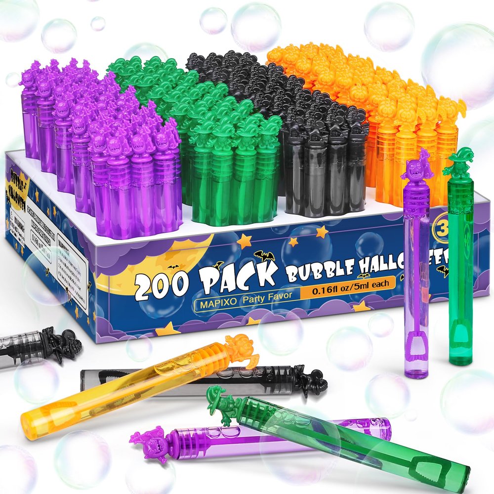 200Pcs Halloween Bubble Wands Bulk, Mini Pumpkin Bubble Party Favors for Kids, Treasure Box Toys, Goodie Bag Stuffer Filler, Classroom Prizes, Halloween Treats Non Candy, Pinata, Basket Decorations
