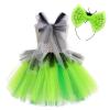ABEHIK 2PCS Kids Girl Black White Striped Ruffle Tulle Tutu Dress with Headband Toddler Spaghetti Straps Birthday Party Outfit Festival Suit Green 8-9 Years view 2
