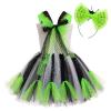 ABEHIK 2PCS Kids Girl Black White Striped Ruffle Tulle Tutu Dress with Headband Toddler Spaghetti Straps Birthday Party Outfit Festival Suit Black 6-7 Years view 2