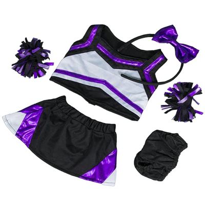 Cheerleader Uniform Outfit for Plush Toy - Huggable Plushie Buddy Bear Purple Black Cheer Costume Stuffed Animal, Ideal Gift for Kids, Fits Most 6"-10" Soft Toys