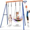 4-in-1 Swing Sets with Stand for Backyard, 440lbs Outdoor Saucer Swing Set for Kids, Heavy-Duty A-Frame Metal Playset for Playground, 32 inch Saucer, Belt Swing, Basketball Hoop, Led Light & Anchors view 1