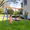 4-in-1 Swing Sets with Stand for Backyard, 440lbs Outdoor Saucer Swing Set for Kids, Heavy-Duty A-Frame Metal Playset for Playground, 32 inch Saucer, Belt Swing, Basketball Hoop, Led Light & Anchors view 2