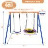 4-in-1 Swing Sets with Stand for Backyard, 440lbs Outdoor Saucer Swing Set for Kids, Heavy-Duty A-Frame Metal Playset for Playground, 32 inch Saucer, Belt Swing, Basketball Hoop, Led Light & Anchors view 3