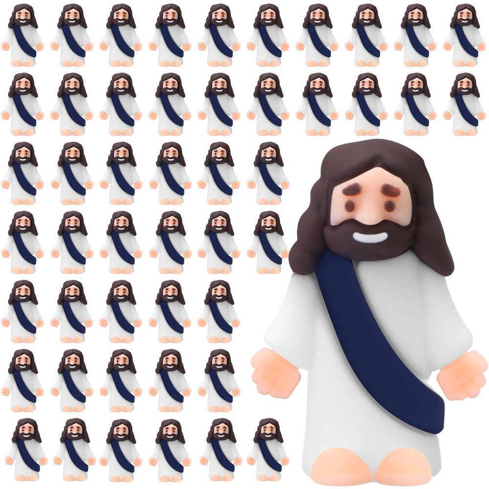 Sumind 50 Pcs Little Jesus Figures Christmas Mini Pocket Jesus Figurines Bulk Original Design for Xmas Hide and Seek Religious Party Favors Sunday School Baptism Gifts(Dark Blue)