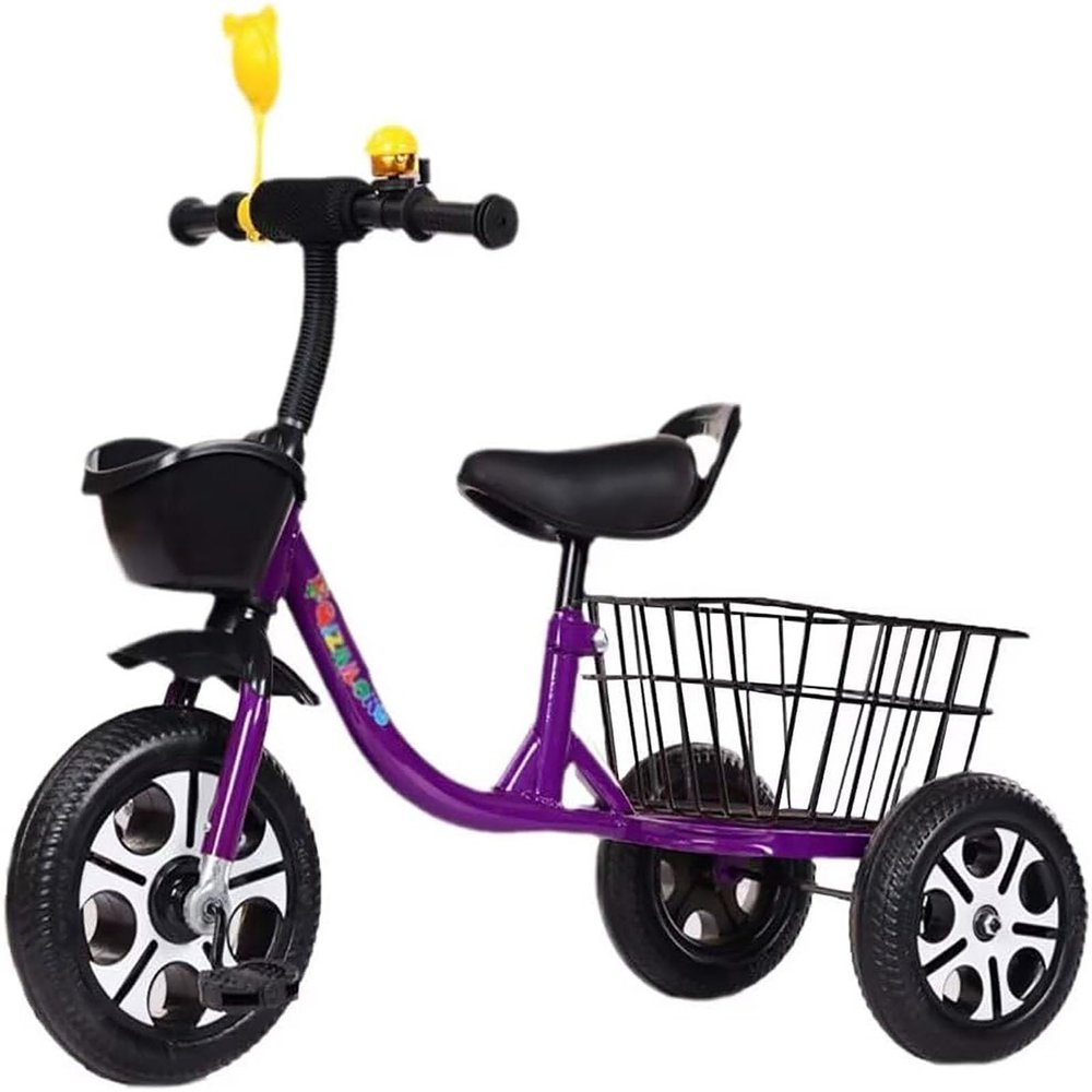 OZXINNUO Kids Classic Tricycle,Kids Balance Bike,Toddler Tricycle with Basket,metal frame,Inflate-Free Wheels, for Boys and Girls Ages 2-7Year Old, grows with your child(Purple)