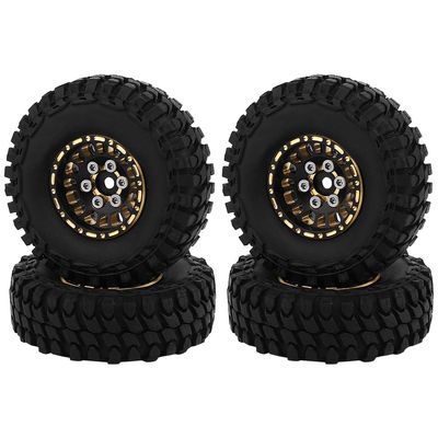 RZXYLRC 1.0 Brass Beadlock Wheel Tires Set 4PCS Tires for for 1/18 1/24 RC Crawler Car Axial AX24 SCX24 FMS FCX24 TRX4M Metal Upgrade (Offset)
