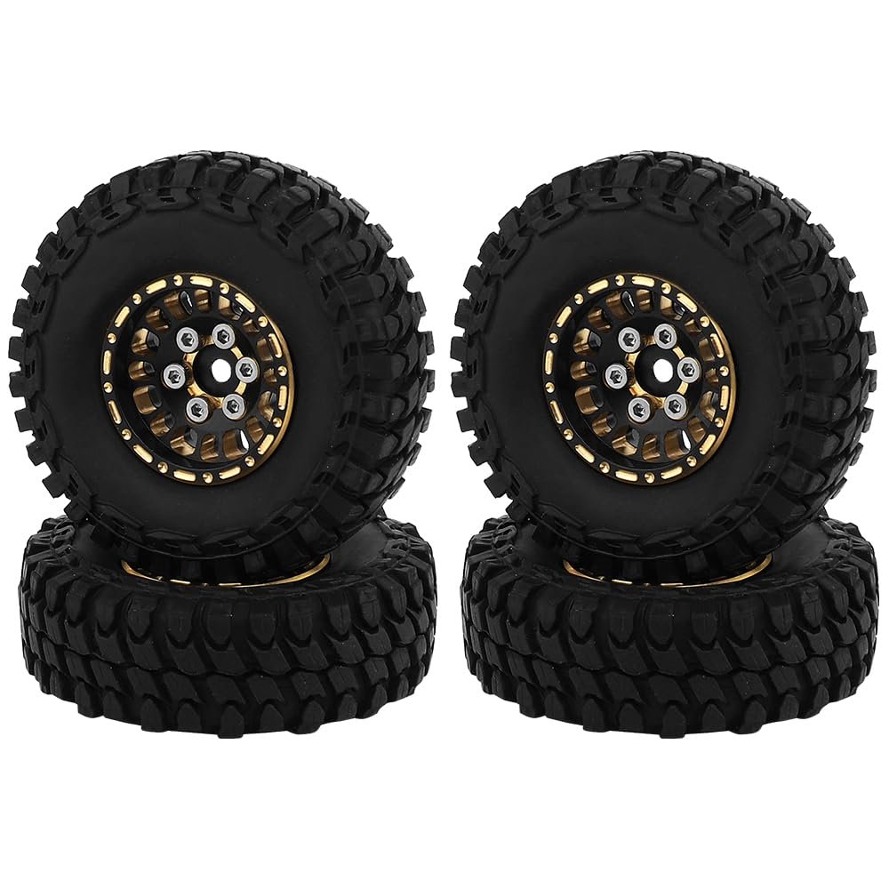 RZXYLRC 1.0 Brass Beadlock Wheel Tires Set 4PCS Tires for for 1/18 1/24 RC Crawler Car Axial AX24 SCX24 FMS FCX24 TRX4M Metal Upgrade (Offset)