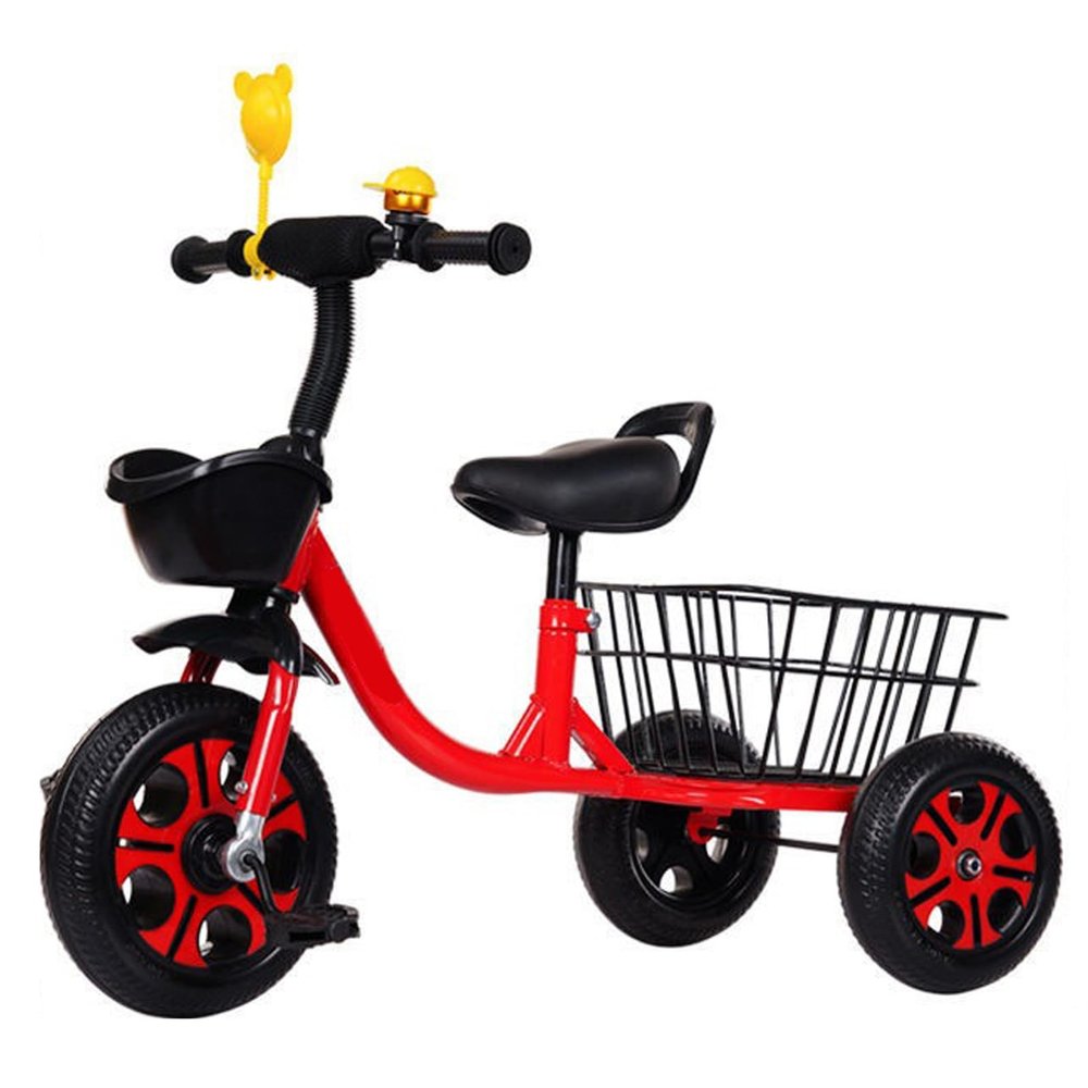 JIYIAN Red, Children's Pedal Tricycle Anti-Rollover,Toddler Tricycle with Basket Baby Cart for Boys and Girls Ages Grows with Your Child