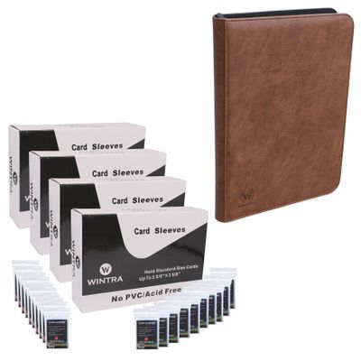 2000pcs Thin Soft Protective Card Sleeves Bundle with 9 Pocket Side Loading Classy Brown Card Holder for 504 Cards