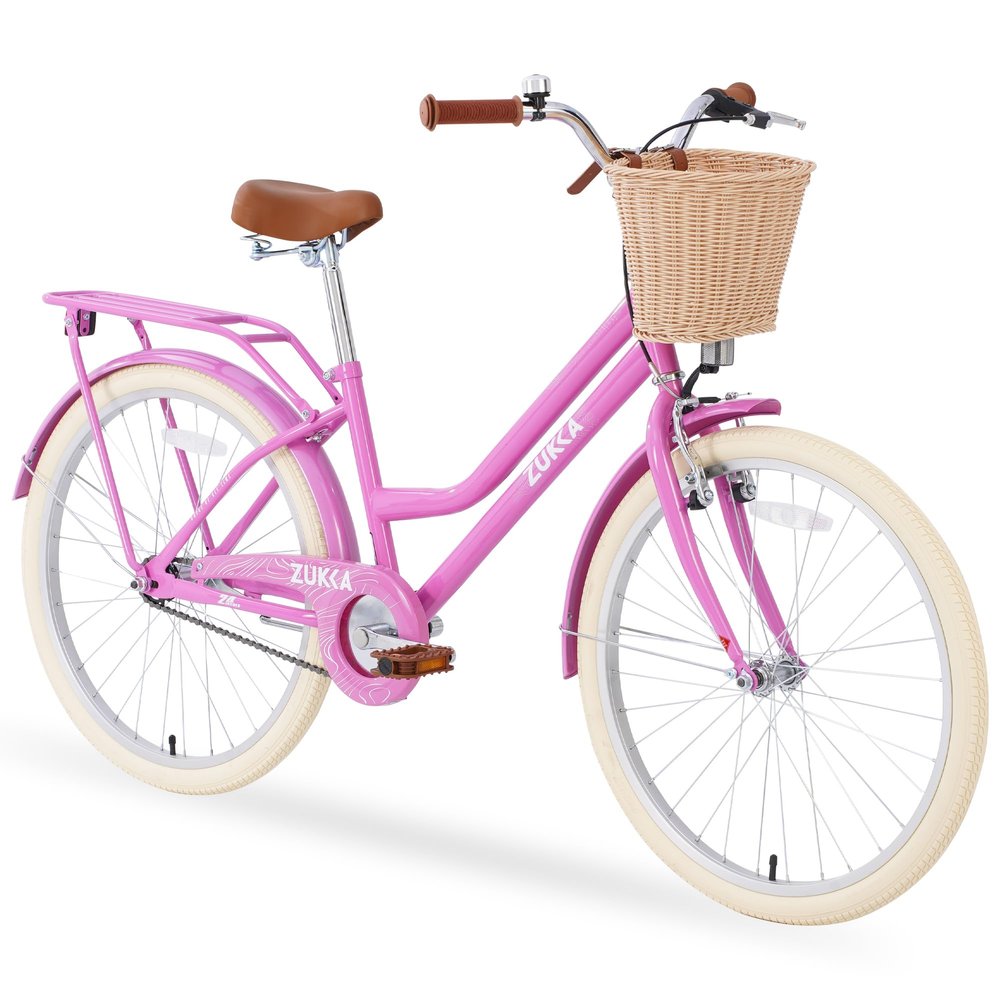 OUCHVILI Girls Bike, 24-Inch Wheels, 1 Speed, Basket, Rear Cargo Rack(Purple, 24 Inch)