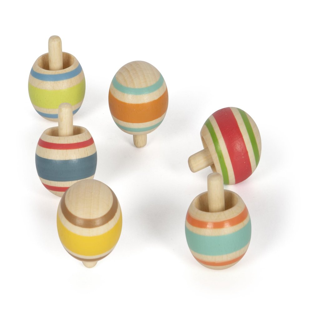small foot Wooden Set, Small Gift, 6 Tops, Entertainment for Kids Aged 3+ Years Old, 12606, Multicoloured