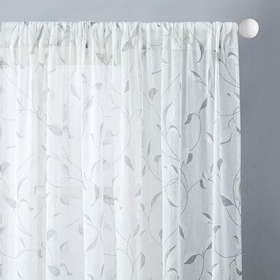 HooHero White Simple Modern Leaves Pattern Embroidery Living Kids Room 50 Width Sheer Curtains Window Treatments Basic Rod Pocket Top for Living Kids Room Bedroom