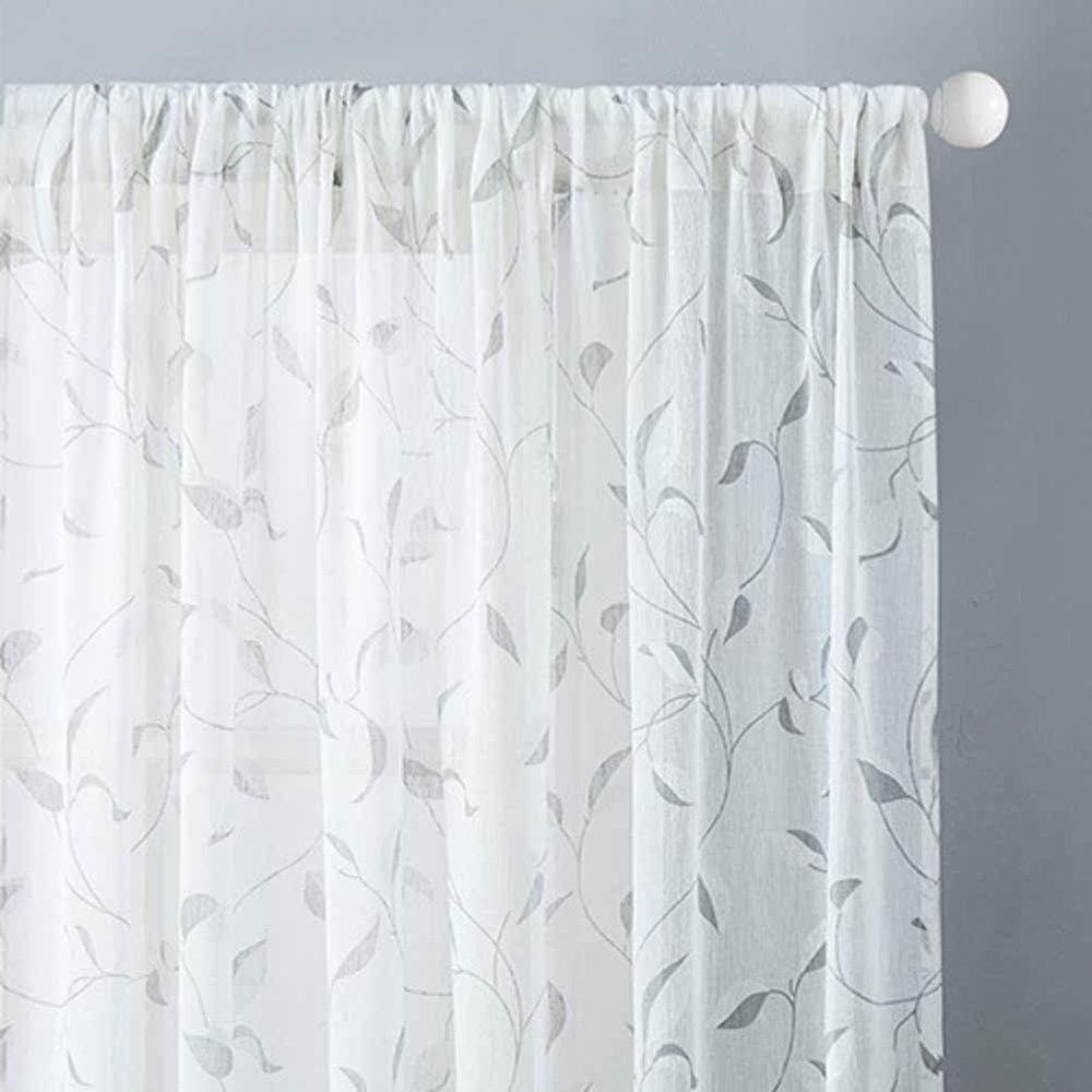 HooHero White Simple Modern Leaves Pattern Embroidery Living Kids Room 50 Width Sheer Curtains Window Treatments Basic Rod Pocket Top for Living Kids Room Bedroom