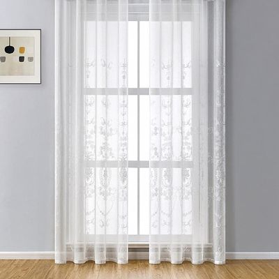 HooHero White High Grade European Embroidered Living Kids Room 50 Width Sheer Curtains Window Treatments Rod Pockets