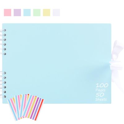 Ayorasly Scrapbook Album, 8.5"x11.5" Scrapbooking Photo Album with 100 Pages White Blank Inner Paper, Blue Kraft Cover Album for Pictures, Memory Book for Baby Wedding Family Travel Graduation