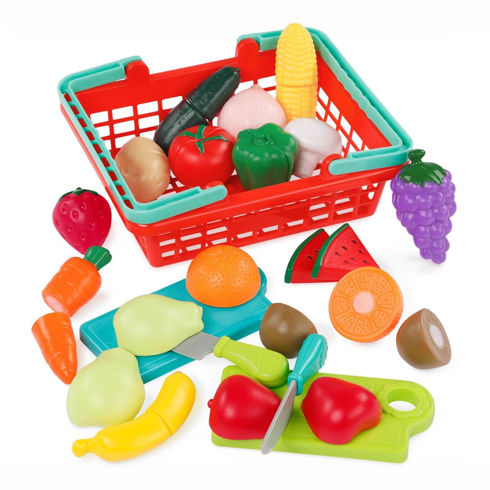 Battat Play Food Toy for Kids Cooking Chef Role Play Toys Pretend Farmers Market Produce Basket Toddler Pretend Fruit 2+ Years Farmers Market Produce Basket